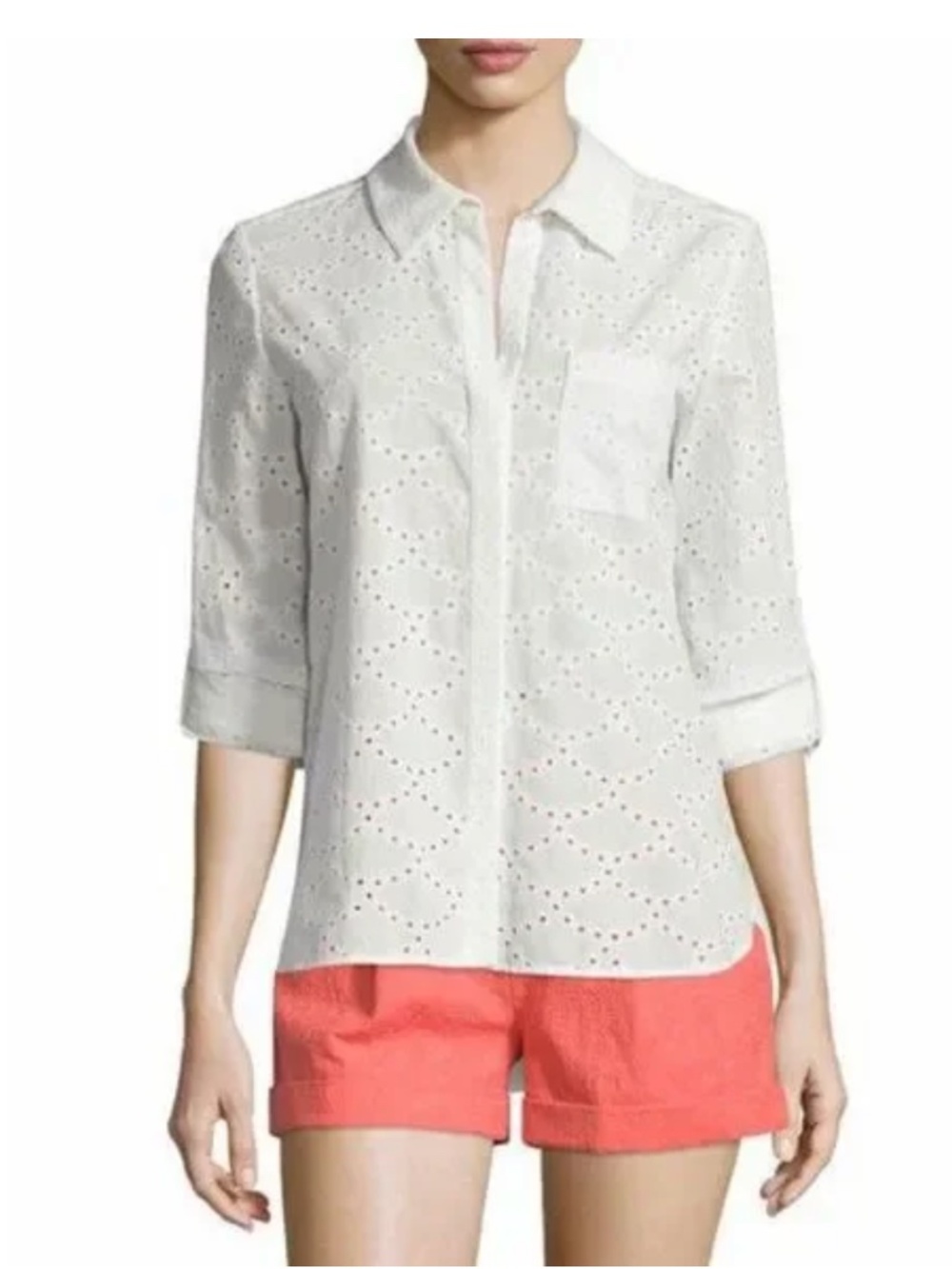 Diane Von Furstenberg Lorelei Two White Eyelet Button-Up Shirt